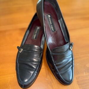 Etienne Aigner Women’s Black Loafers 9.5 Silver Buckel Sm Heel Pointed Classic